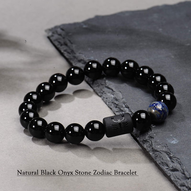 VLINRAS Zodiac Scorpio Bracelet for Men Women Scorpio Gifts Natural Black Onyx Stone Zodiac Bracelet Jewelry - Image 3